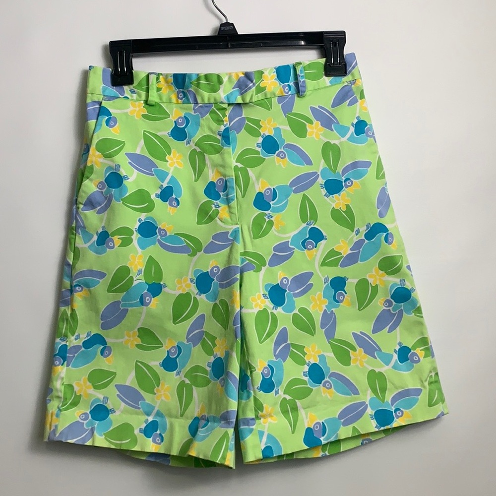 Lilly Pulitzer Green Bird/Floral Print Bermuda